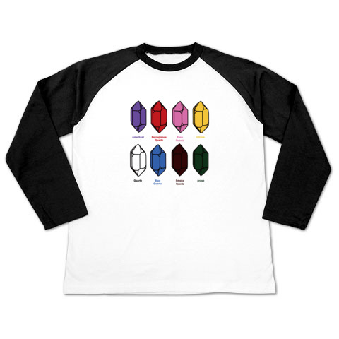 水晶 QUARTZ すいしょう 鉱物 結晶図 ラグラン長袖Tシャツ