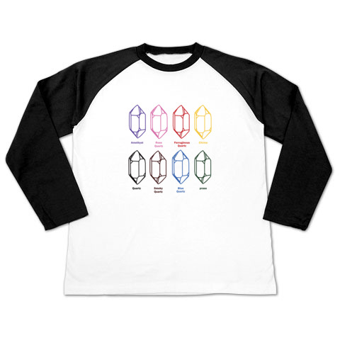 水晶 QUARTZ すいしょう 鉱物 結晶図 ラグラン長袖Tシャツ